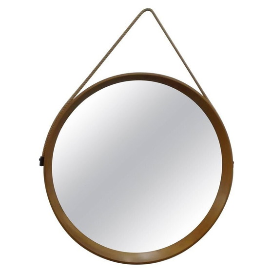 Image 1 of Miroir mural scandinave vintage en bois encadré de forme circulaire par Uno et Östen Kristiansson pour Luxus, 1960