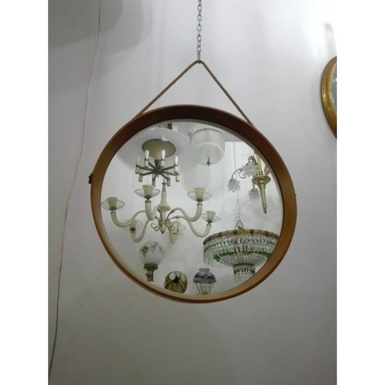 Image 1 of Miroir mural scandinave vintage en bois encadré de forme circulaire par Uno et Östen Kristiansson pour Luxus, 1960
