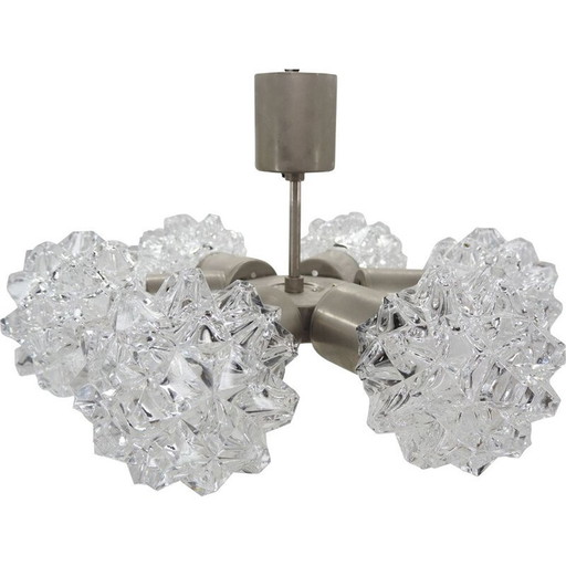 Lustre vintage en nickel et verre par Kamenicky Senov, Tchécoslovaquie 1970