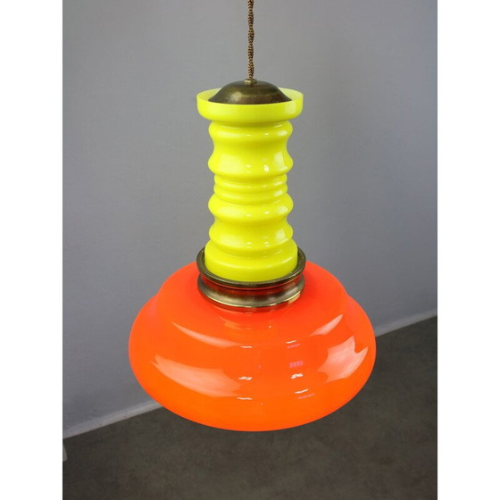 Image 1 of Lampe suspendue vintage en verre néon et laiton