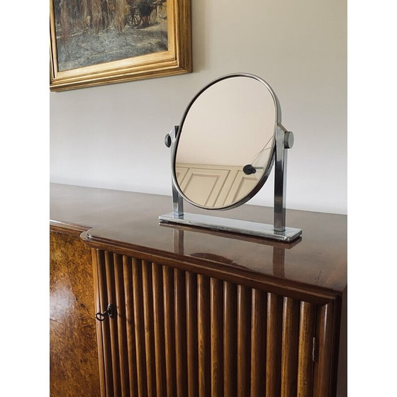 Image 1 of Miroir de table en laiton nickelé du Mid Century, Italie années 1960