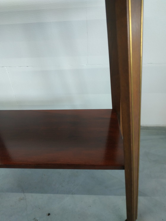 Image 1 of Table à plantes vintage Table d'appoint Chariot avec incrustation en laiton et roues