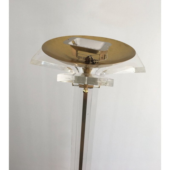Image 1 of Lampadaire vintage en laiton doré et plexiglas, Italie 1970