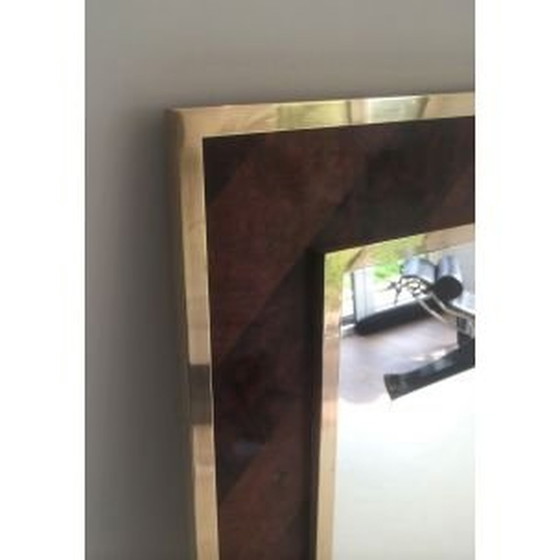 Image 1 of Miroir vintage français en bois et laiton, 1960