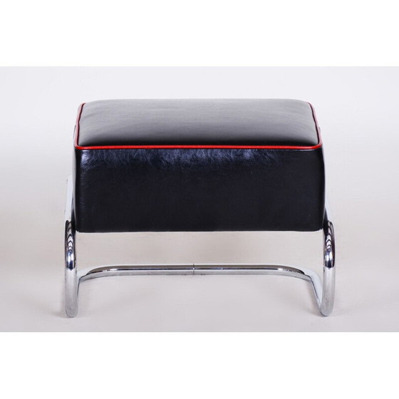 Image 1 of Repose-pieds vintage Bauhaus en cuir noir et acier par Robert Slezak, 1930