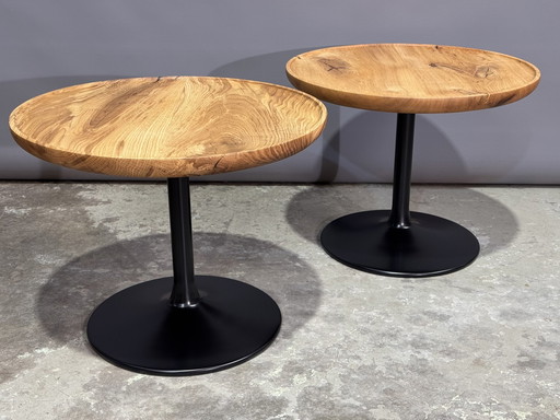 2X Tables d'appoint rondes en chêne