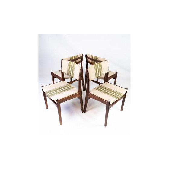 Image 1 of Ensemble de 4 chaises vintage en teck recouvertes de tissu rayé par Erik Buch 1960s