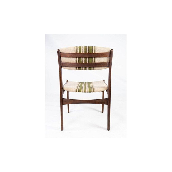 Image 1 of Ensemble de 4 chaises vintage en teck recouvertes de tissu rayé par Erik Buch 1960s