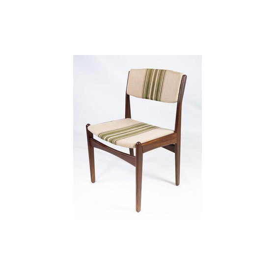 Image 1 of Ensemble de 4 chaises vintage en teck recouvertes de tissu rayé par Erik Buch 1960s