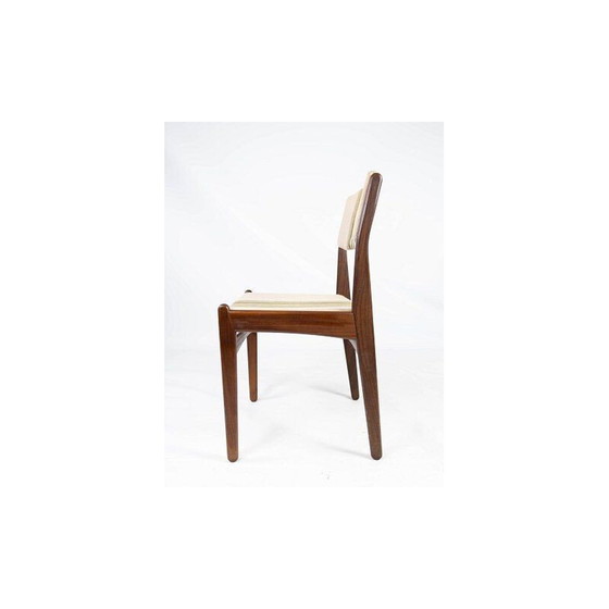 Image 1 of Ensemble de 4 chaises vintage en teck recouvertes de tissu rayé par Erik Buch 1960s