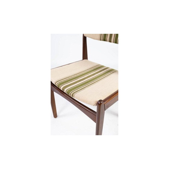 Image 1 of Ensemble de 4 chaises vintage en teck recouvertes de tissu rayé par Erik Buch 1960s