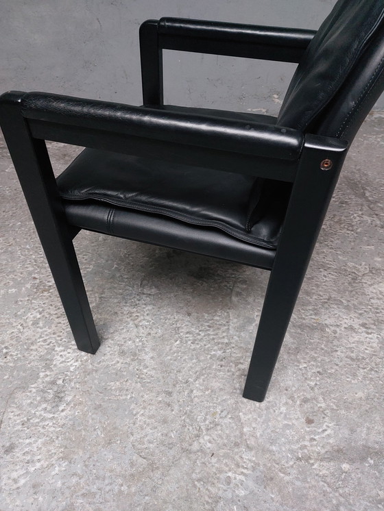 Image 1 of Chaise Bulo en cuir noir Memphis Style