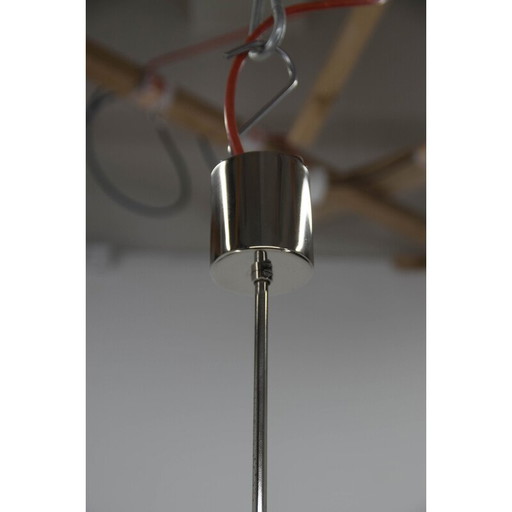 Lampe suspendue vintage en verre et métal blanc, Tchécoslovaquie 1960