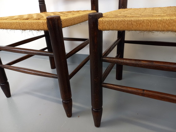 Image 1 of Paire De Chaises Vintage Arts & Crafts Style Antonio Calligaris En Bois De Chêne Et Corde Des Années 50