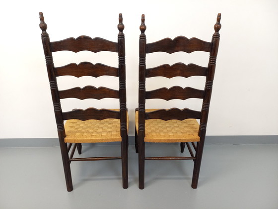 Image 1 of Paire De Chaises Vintage Arts & Crafts Style Antonio Calligaris En Bois De Chêne Et Corde Des Années 50