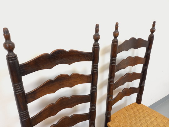 Image 1 of Paire De Chaises Vintage Arts & Crafts Style Antonio Calligaris En Bois De Chêne Et Corde Des Années 50