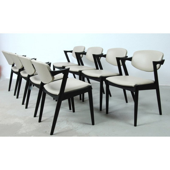 Image 1 of Ensemble de 8 chaises vintage en bois de chêne avec tapisserie d'ameublement par Kai Kristiansen