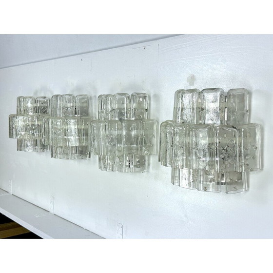 Image 1 of Ensemble de 4 lampes murales vintage en verre clair de Murano, Italie, années 1970
