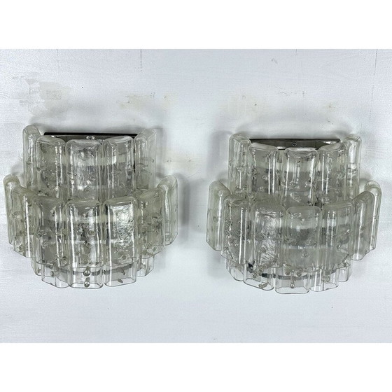 Image 1 of Ensemble de 4 lampes murales vintage en verre clair de Murano, Italie, années 1970