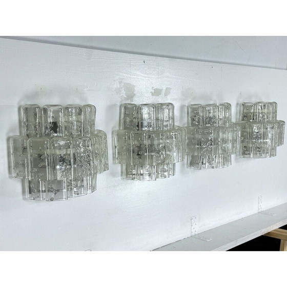 Image 1 of Ensemble de 4 lampes murales vintage en verre clair de Murano, Italie, années 1970