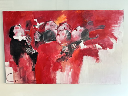 Gerdine Duijsens " Borrelen Bij Joop " Peinture 100X160 Cm