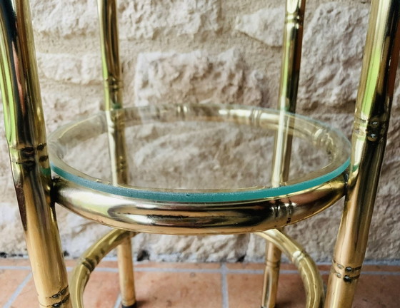 Image 1 of Table d'appoint en faux bambou, laiton et verre, 1950S