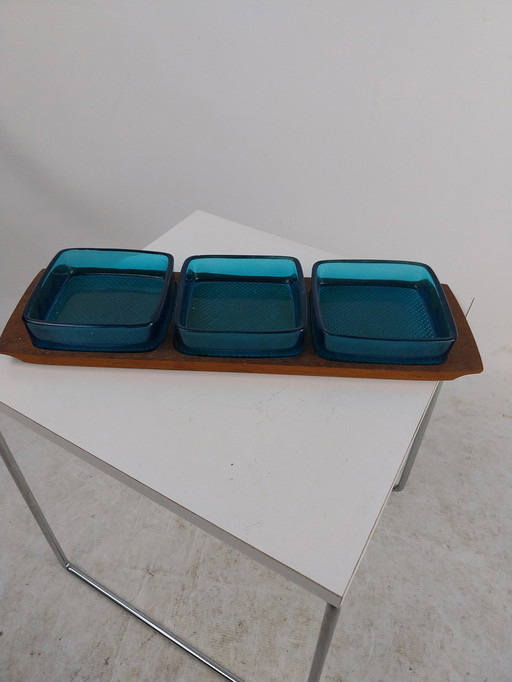 1 x Set de Pindaschalen fabriqué en Allemagne - Verre bleu Teck 1960's