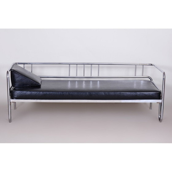 Image 1 of Canapé vintage Bauhaus en cuir et acier chromé, Tchécoslovaquie, années 1930