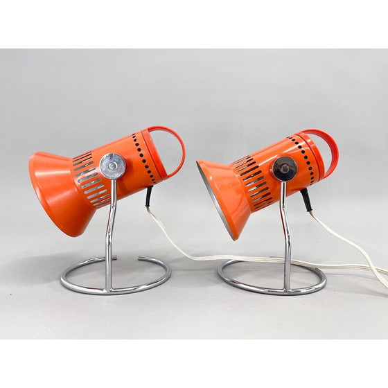 Image 1 of Paire de lampes de table vintage en chrome et métal pour Chirana, 1970