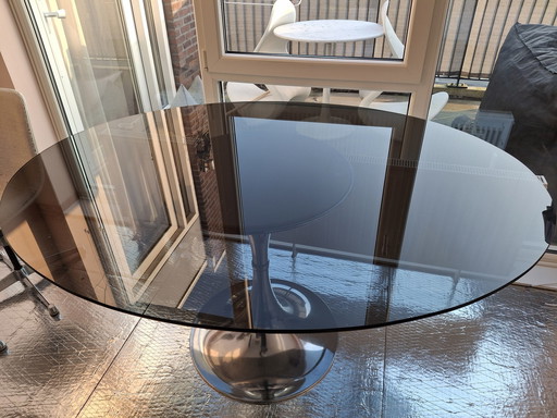 Table ovale en verre fumé Gastone Rinaldi, modèle Tulipe