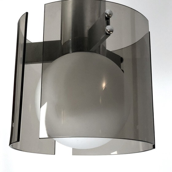 Image 1 of Lustre italien vintage en verre et chrome pour Veca, années 1960