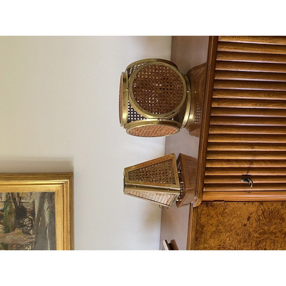 Image 1 of Paire de lampes vintage en laiton et paille, Italie 1960-1970