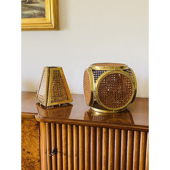 Image 1 of Paire de lampes vintage en laiton et paille, Italie 1960-1970