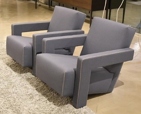 Image 1 of Cassina Armchair 637 Utrecht (New-Never Used) In Soft And Fluffy Wool In Grey Taupe Color