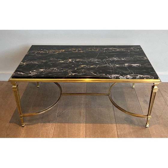 Image 1 of Table basse vintage en bronze avec plateau en marbre noir Portor, 1940