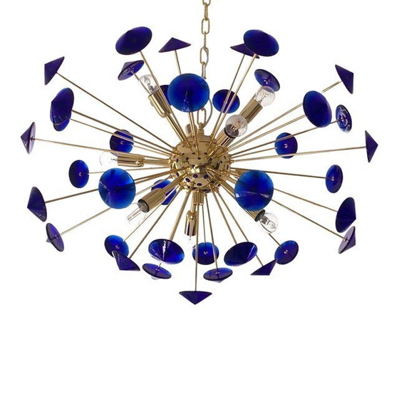 Image 1 of Lustre contemporain en verre de Murano Sputnik bleu fait à la main en Italie