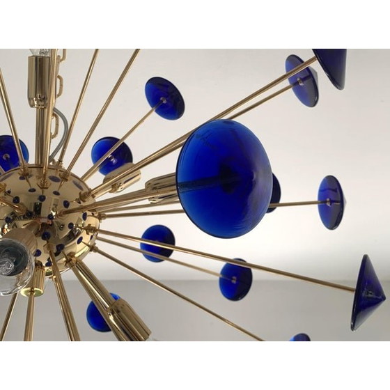 Image 1 of Lustre contemporain en verre de Murano Sputnik bleu fait à la main en Italie