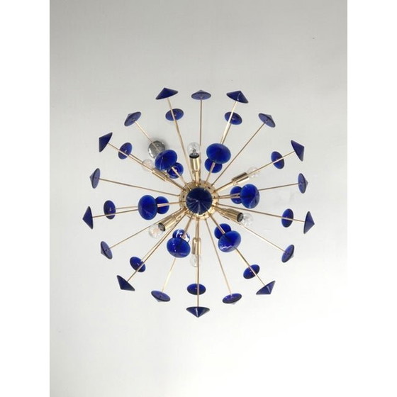 Image 1 of Lustre contemporain en verre de Murano Sputnik bleu fait à la main en Italie