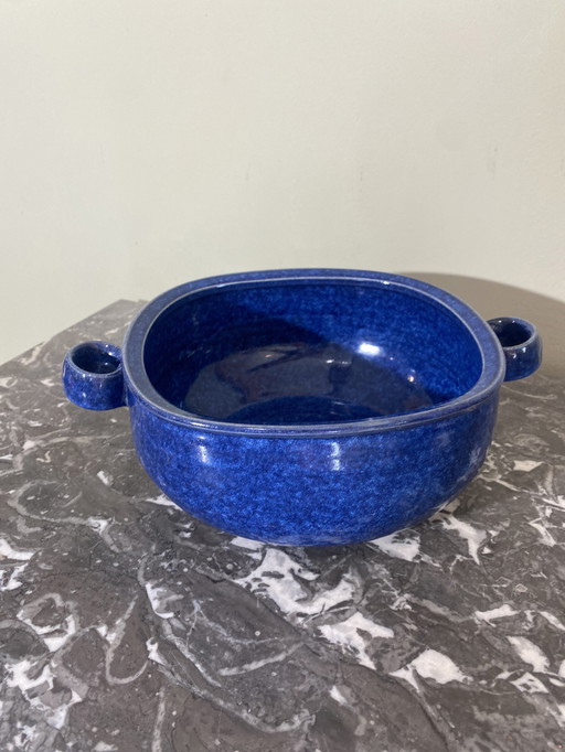 Plat En Grès Émaillé Bleu