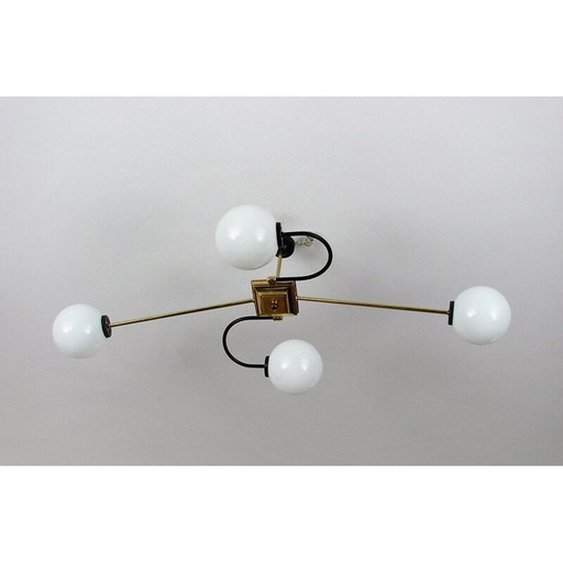 Lustre vintage en laiton et verre Stilnovo, 1960s