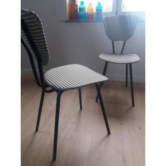 Image 1 of Ensemble de 2 chaises vintage à motifs rayés, France, années 1950