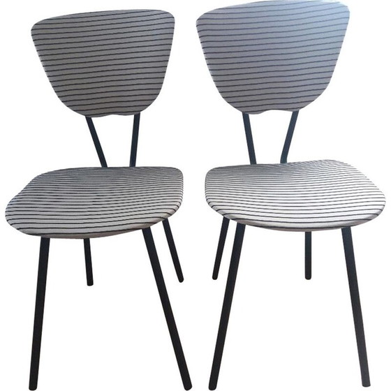 Image 1 of Ensemble de 2 chaises vintage à motifs rayés, France, années 1950
