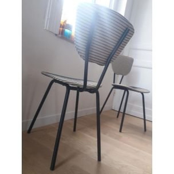 Image 1 of Ensemble de 2 chaises vintage à motifs rayés, France, années 1950