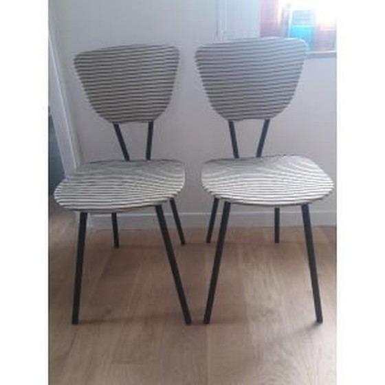 Image 1 of Ensemble de 2 chaises vintage à motifs rayés, France, années 1950