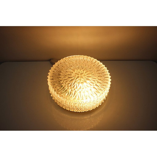 Plafonnier vintage en métal et verre, Tchécoslovaquie, années 1970