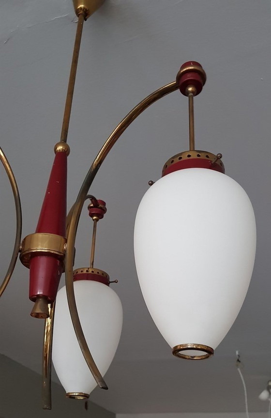 Image 1 of Lampe suspendue italienne en verre opalin, 1950S