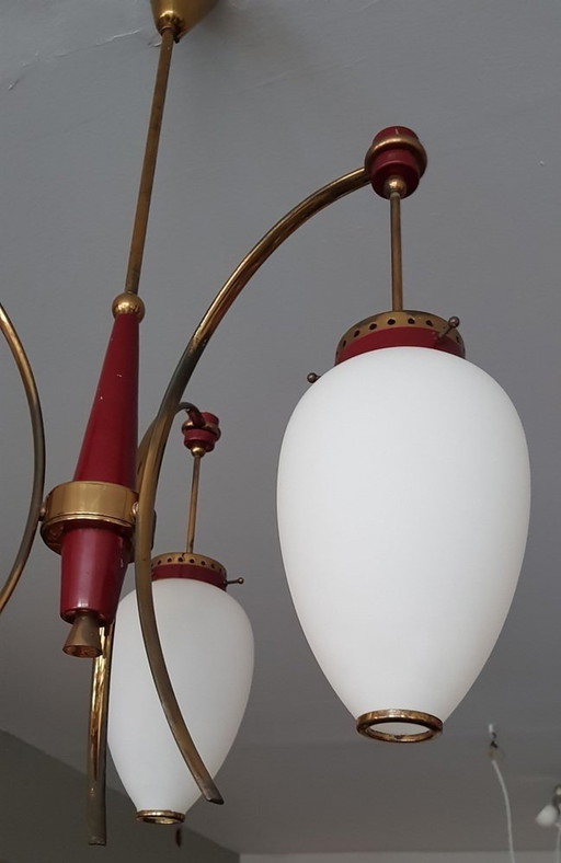 Lampe suspendue italienne en verre opalin, 1950S