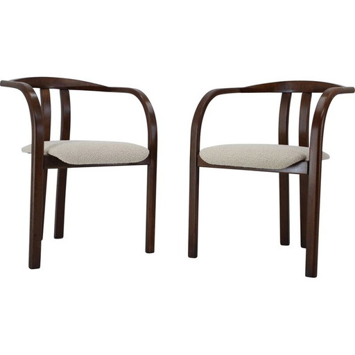 Chaises vintage en tissu blanc bouclé par Ton, Tchécoslovaquie 1980