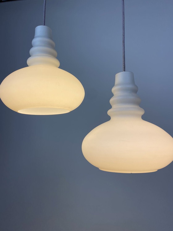 Image 1 of 1 Of 2 Matt White Glass Suspension Lamp By Peill And Putzler 1960