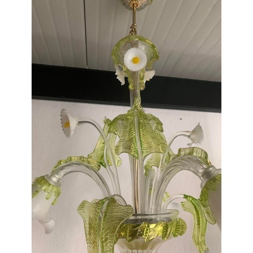 Lustre "Calle" vintage floral, feuilles vertes et laiteux